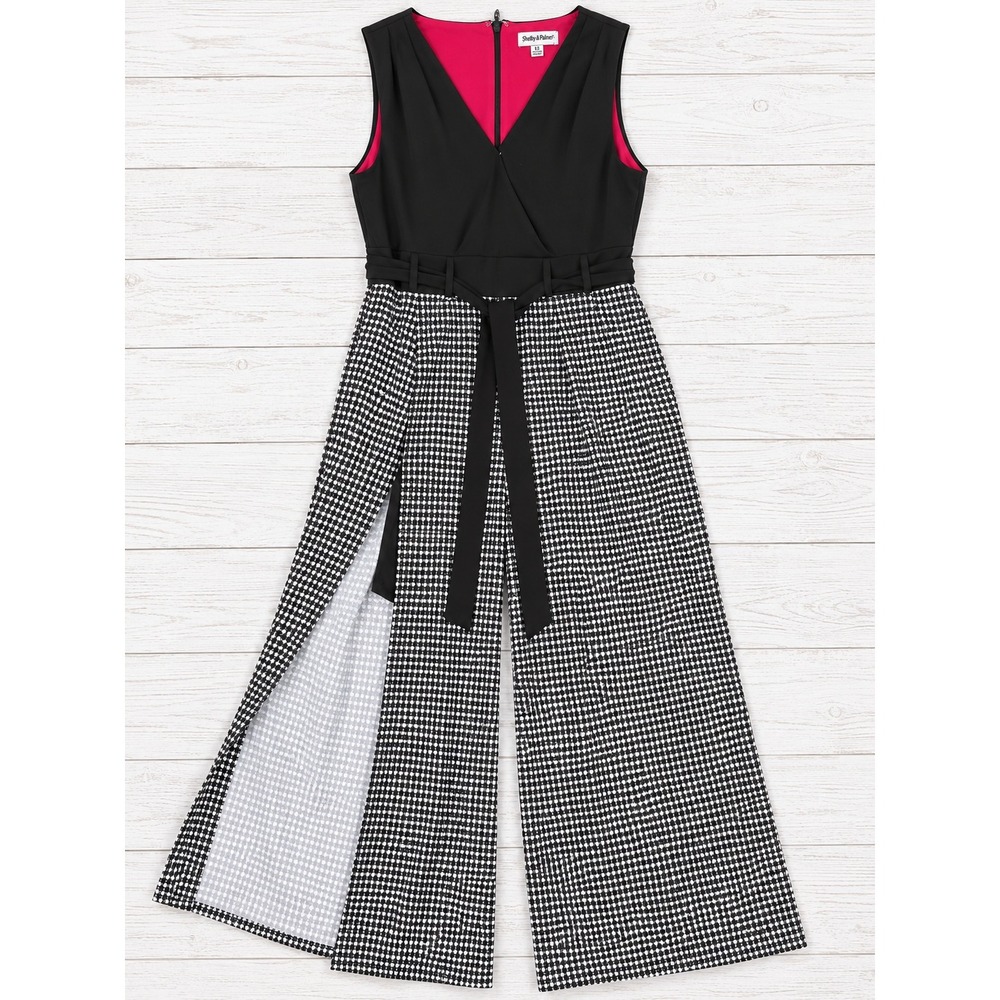 Shelby & Palmer Jumpsuit Houndstooth Wide Split Leg Sleeveless Career Size 12